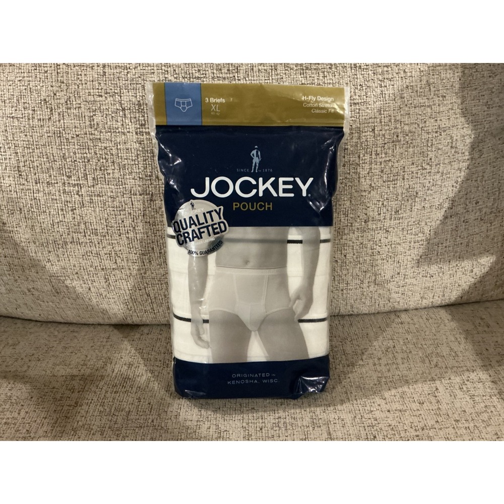 Jockey Pouch H-Fly Briefs 3-Pack Mens XL White Cotton Stretch Classic Fit New